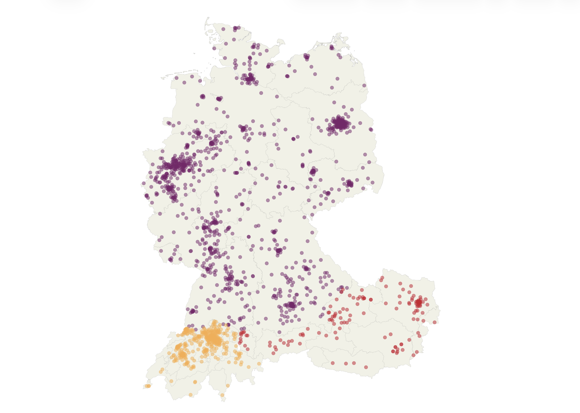 Participants' places of residence