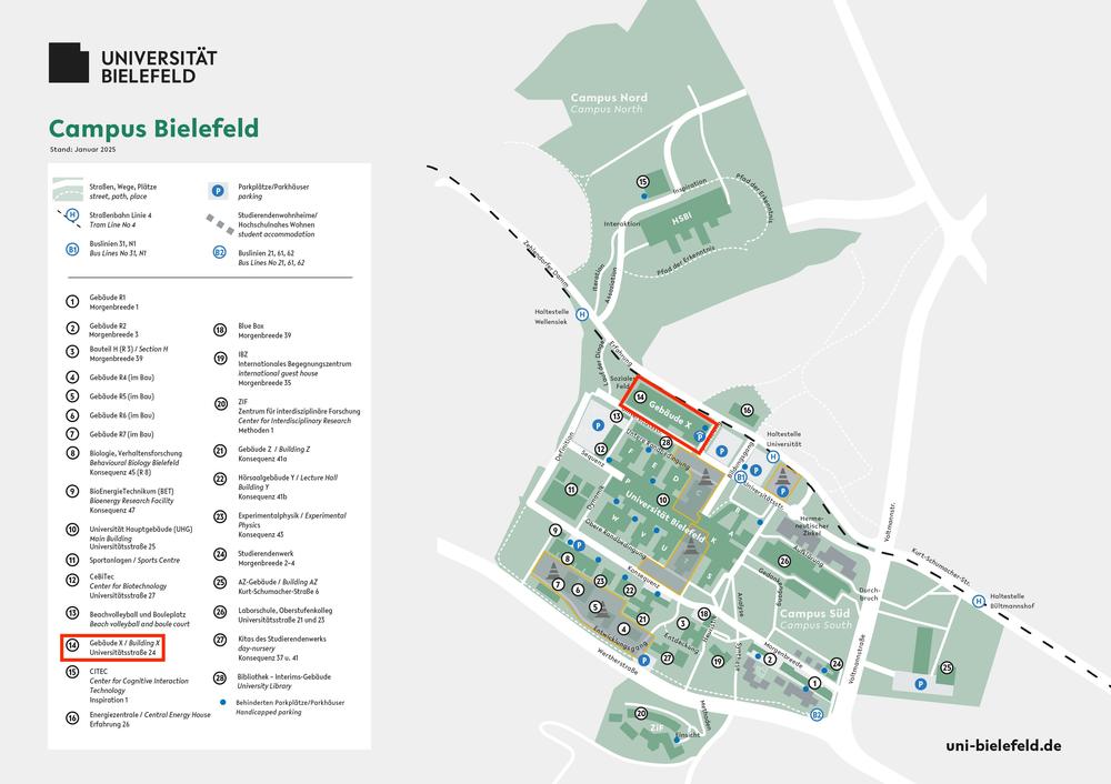 Campus with building X highlighted in red